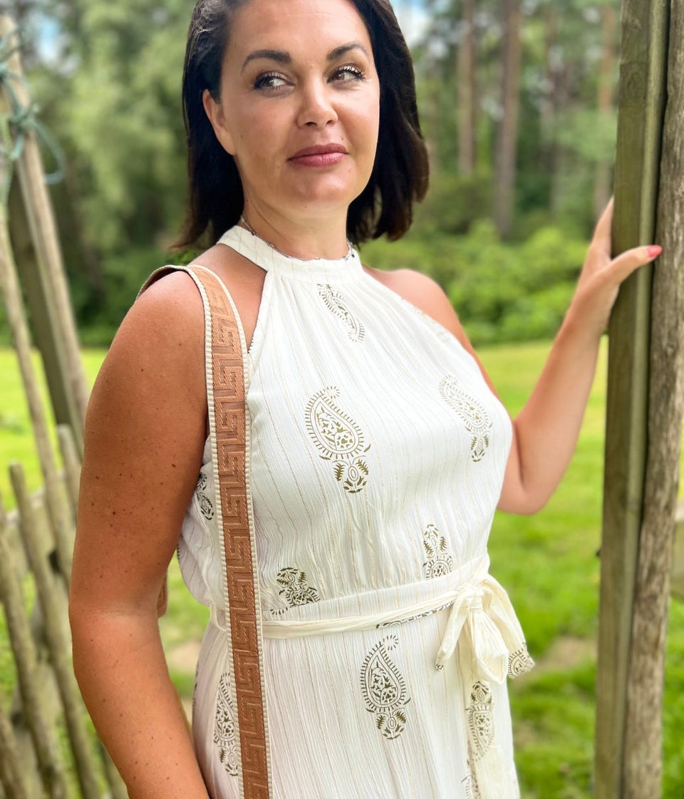 Ivory Halter Neck Patterned Maxi Dress