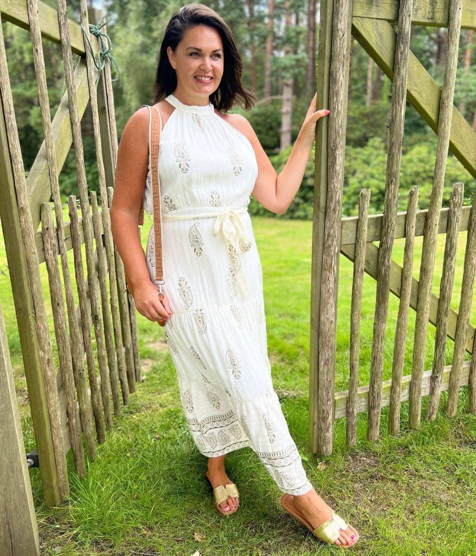 Ivory Halter Neck Patterned Maxi Dress