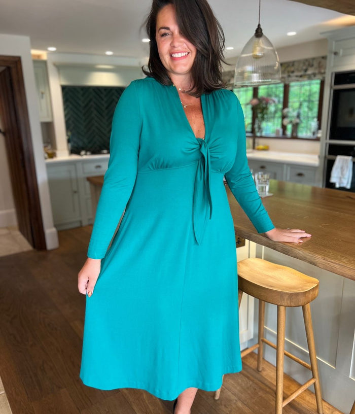 Emerald Green Tie Front Midi Dress Highstreet Outlet UK