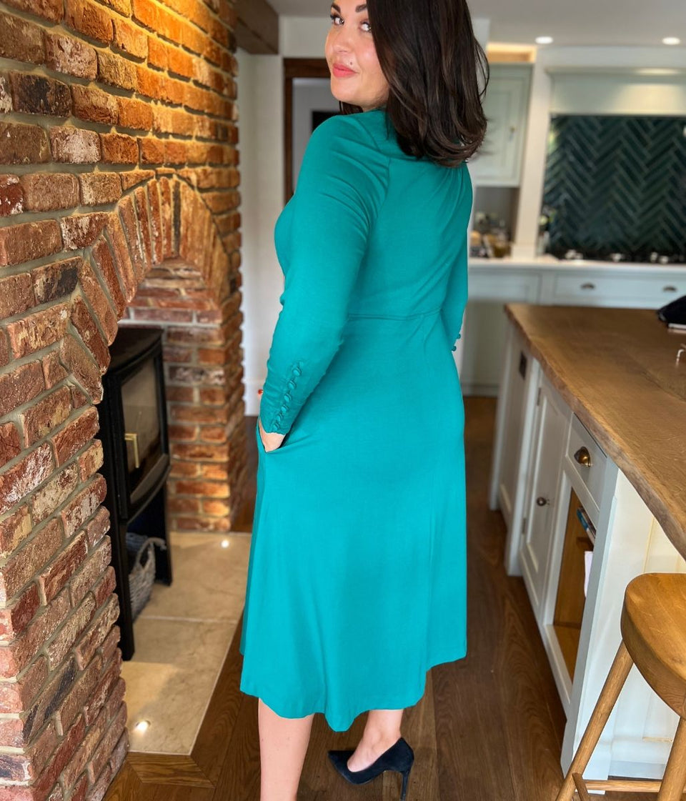 Emerald Green Tie Front Midi Dress