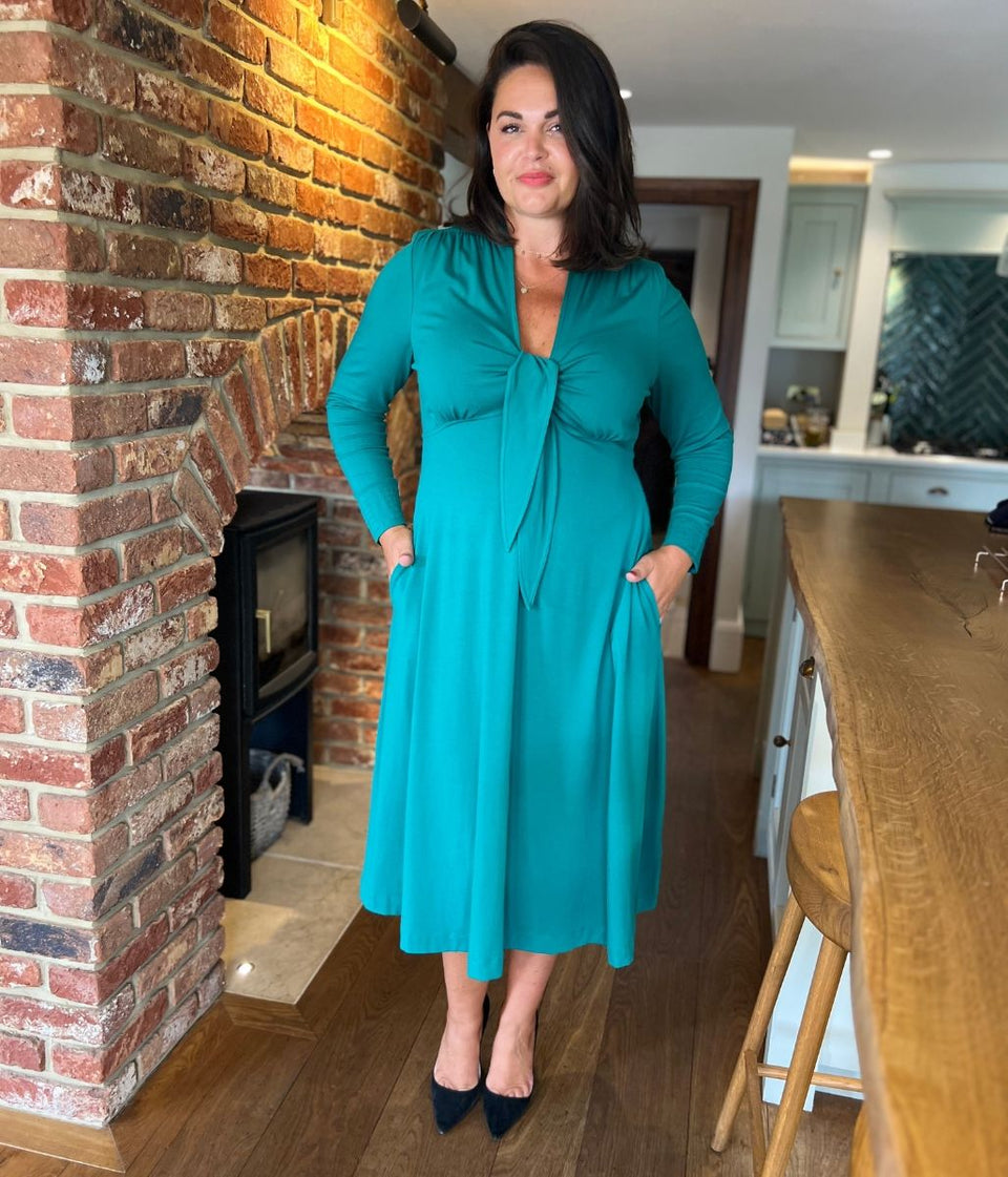 Emerald Green Tie Front Midi Dress