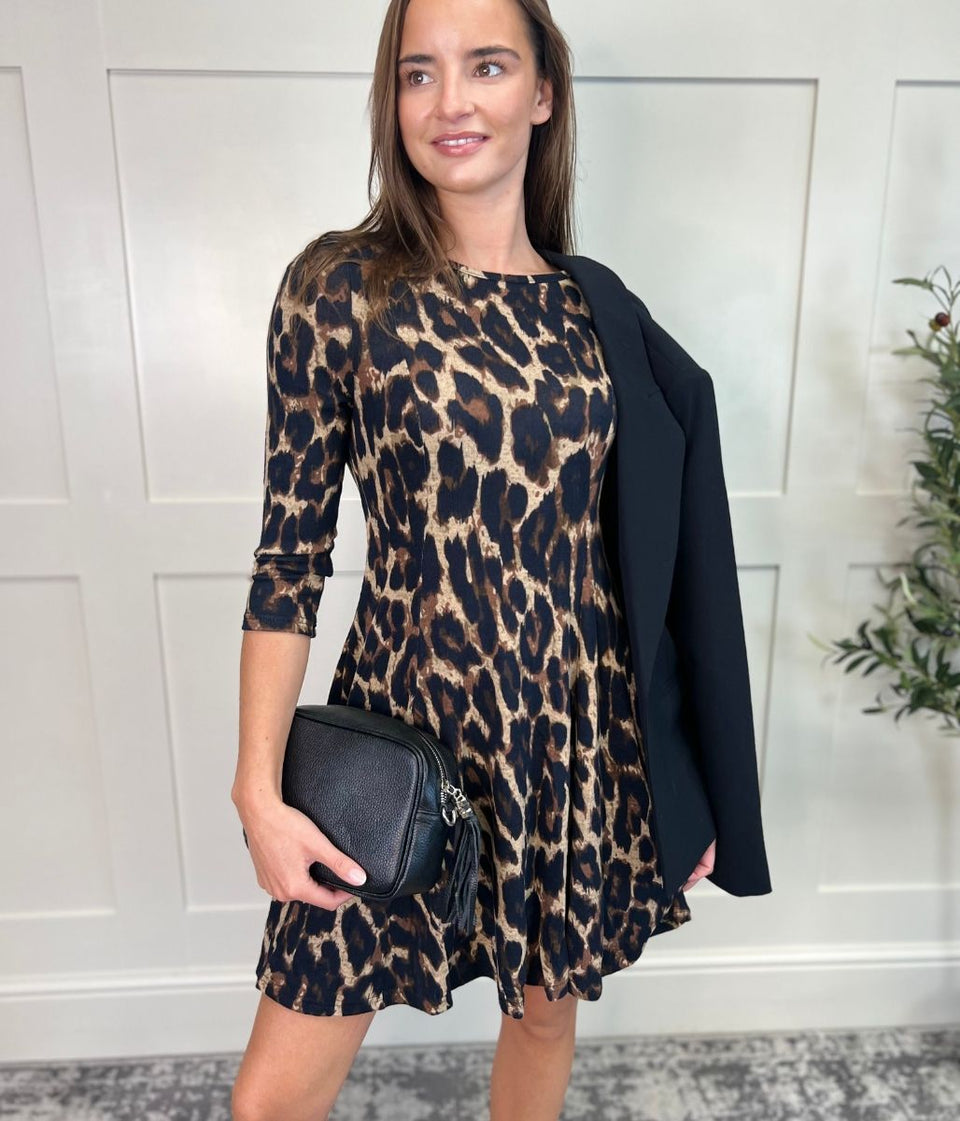 Leopard Print Paneled Swing Dress