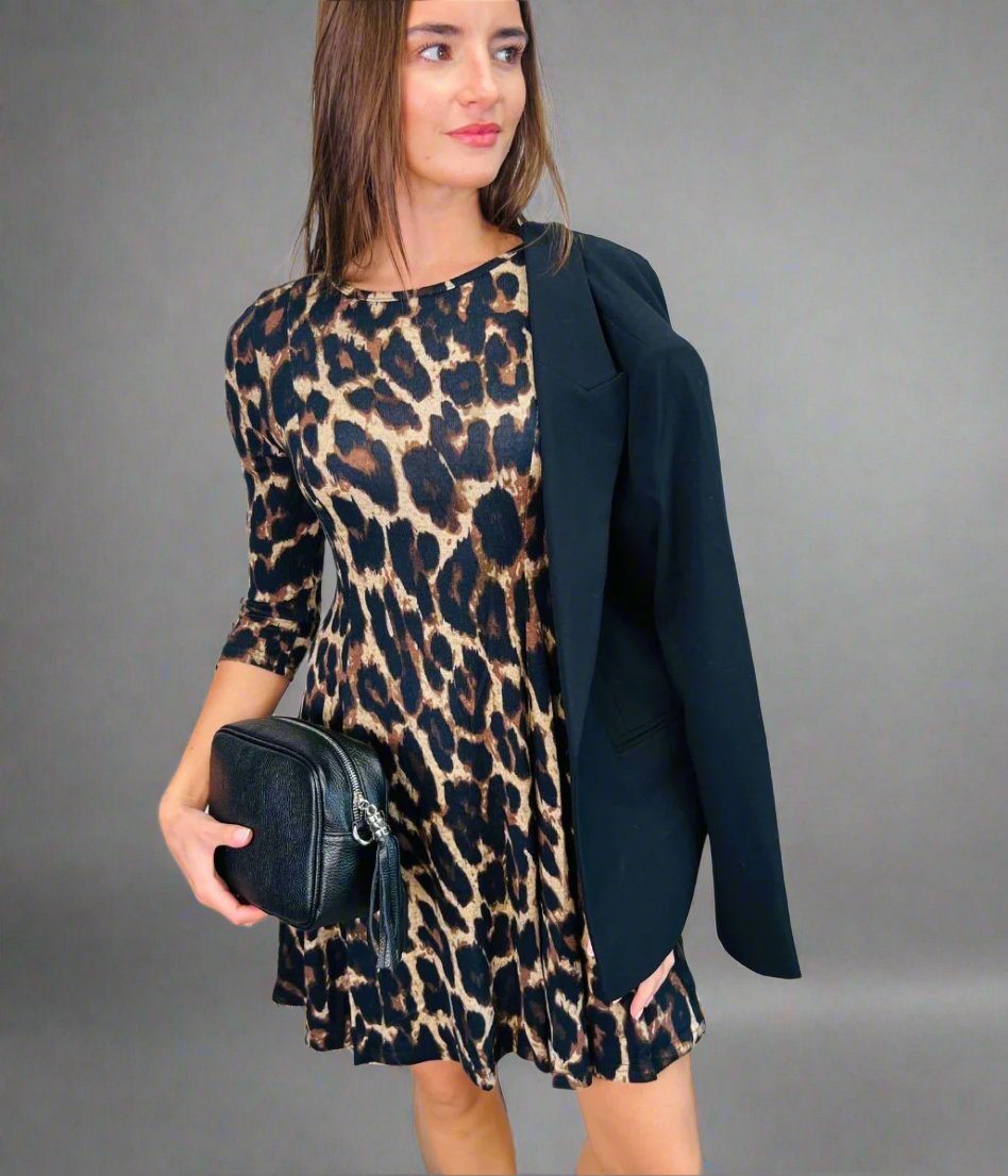 leopard print swing knee length dress