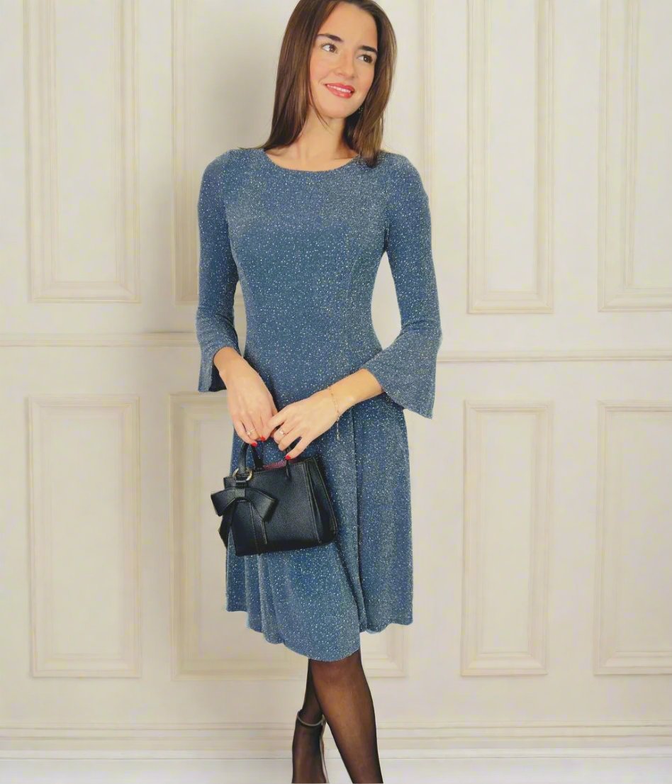 blue grey sparkle dress