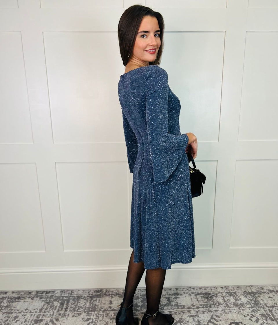 Blue Grey Sparkle Fit & Flare Dress