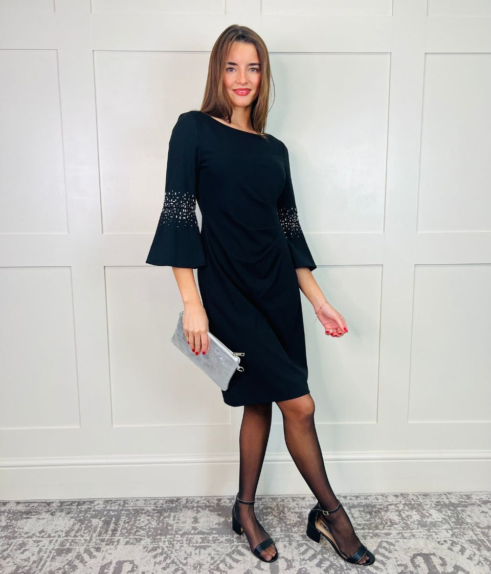 Black Studded Bell Sleeve Dress