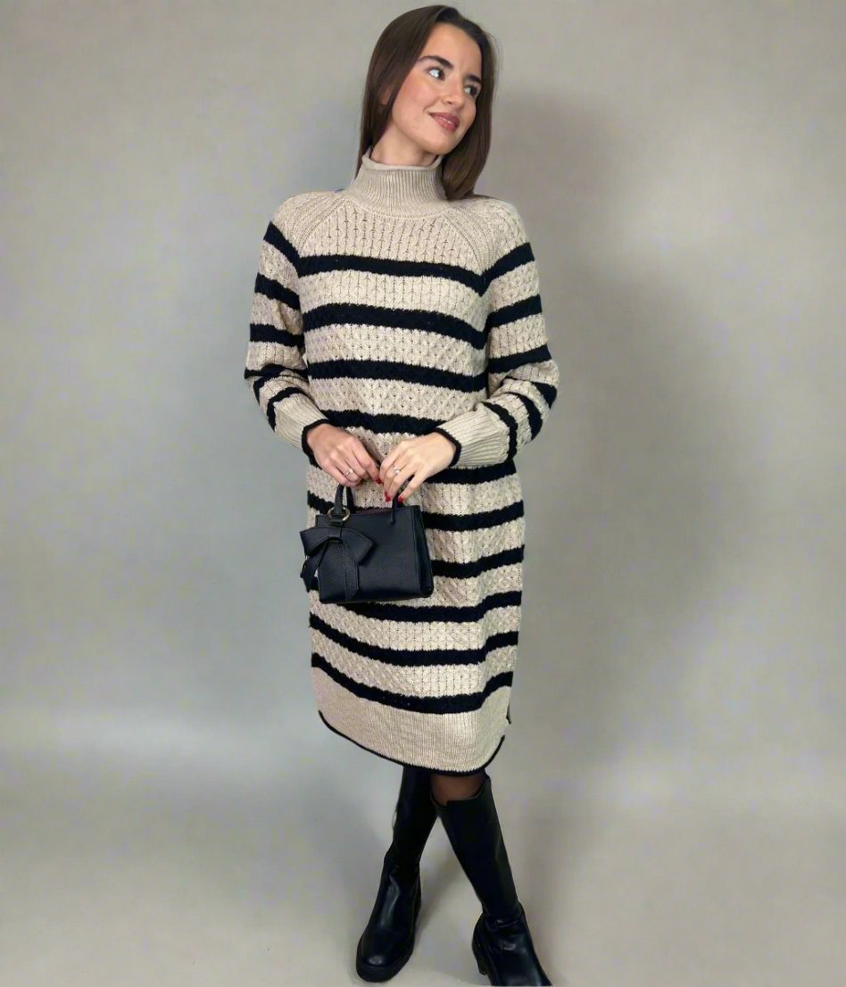 Cable Knitted Striped Midi Dress