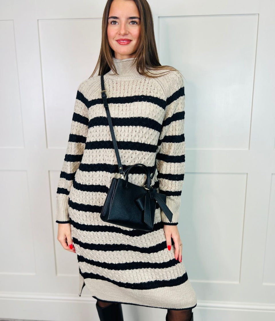 Cable Knitted Striped Midi Dress