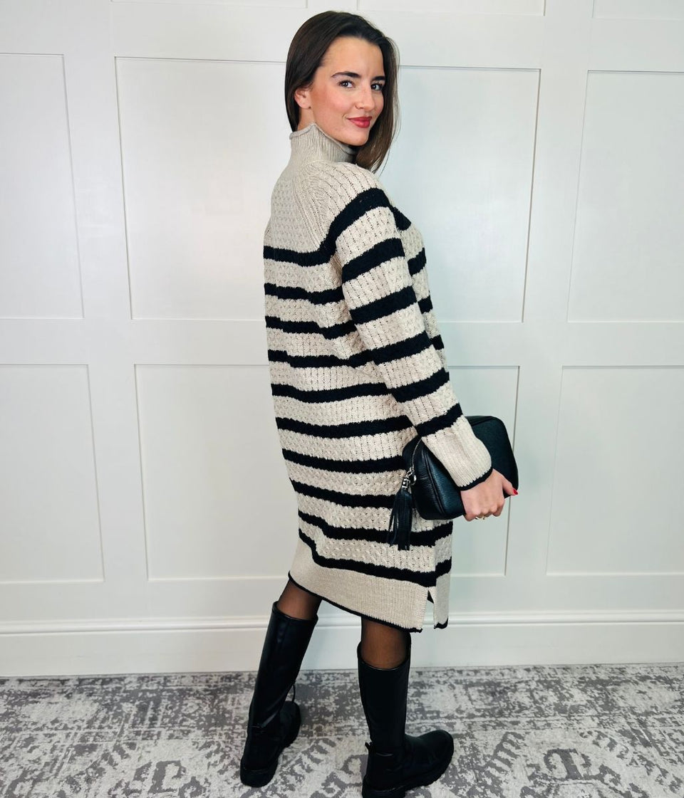 Cable Knitted Striped Midi Dress