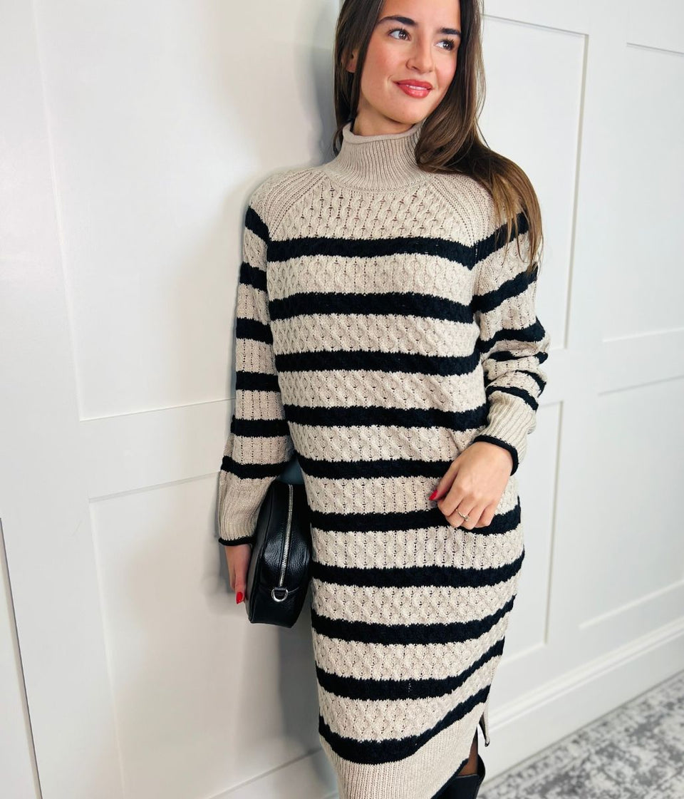 Cable Knitted Striped Midi Dress