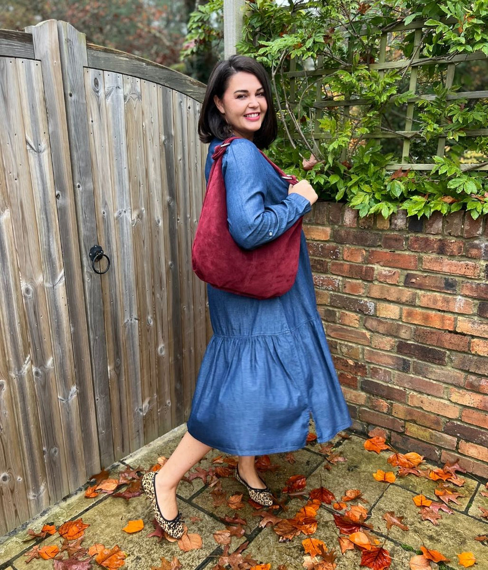 Chambray Tiered Midi Dress