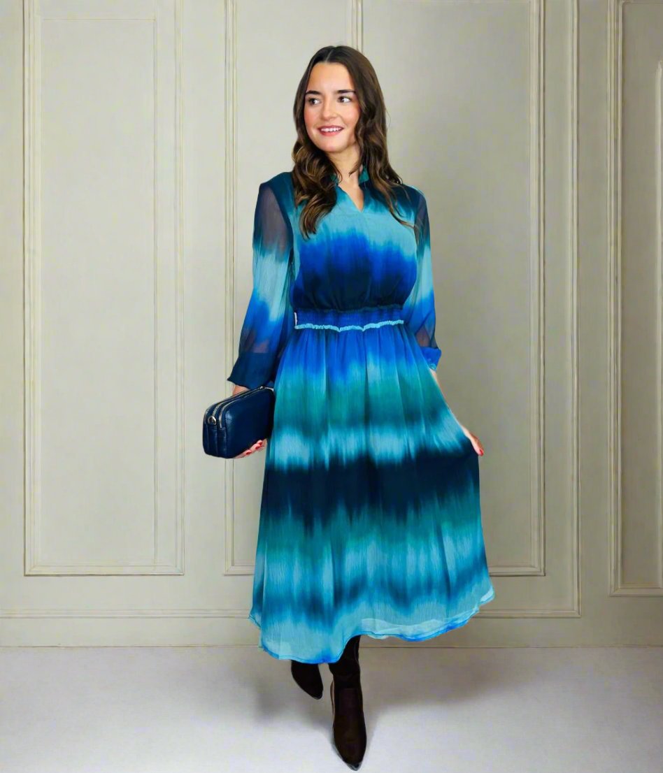 Ombre Shirred Waist Midi Dress