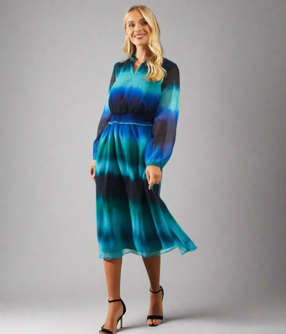 Ombre Shirred Waist Midi Dress