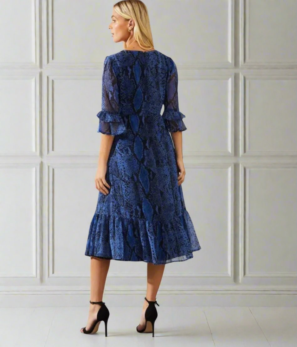 Blue Snake Print Midi Tea Dress