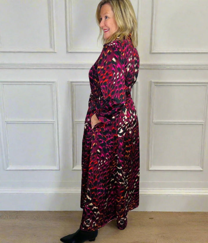 Burgundy Ava Peacock Print Satin Shirt Dress Highstreet Outlet UK Burgundy Ava Peacock Print Satin Shirt Dress Highstreet Outlet UK