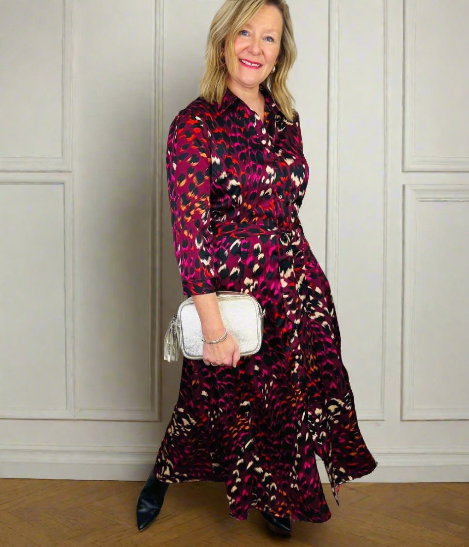 Burgundy Ava Peacock Print Satin Shirt Dress Highstreet Outlet UK Burgundy Ava Peacock Print Satin Shirt Dress Highstreet Outlet UK