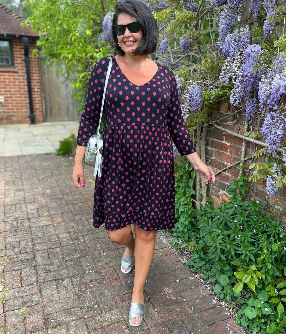 Black Spotted Frill Detail Dress