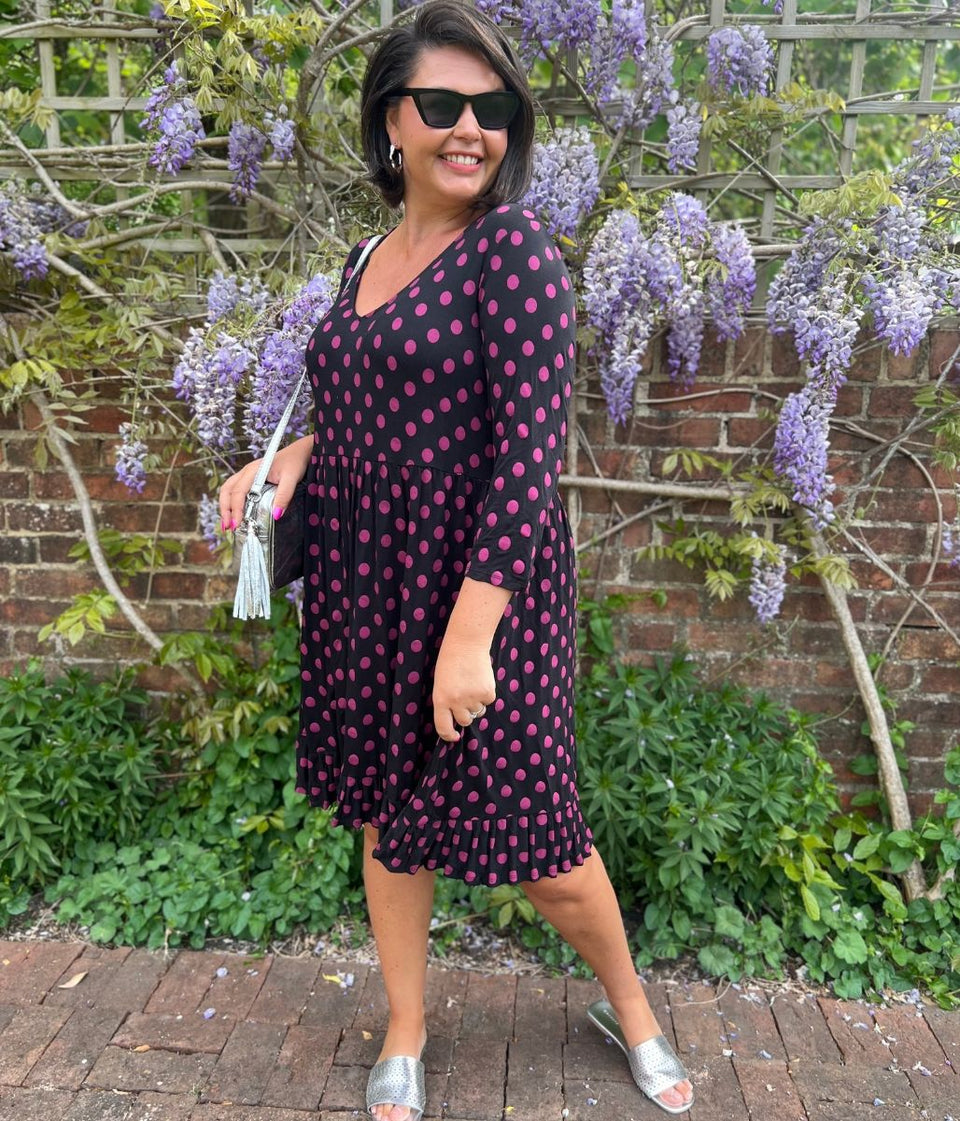 Black Spotted Frill Detail Dress