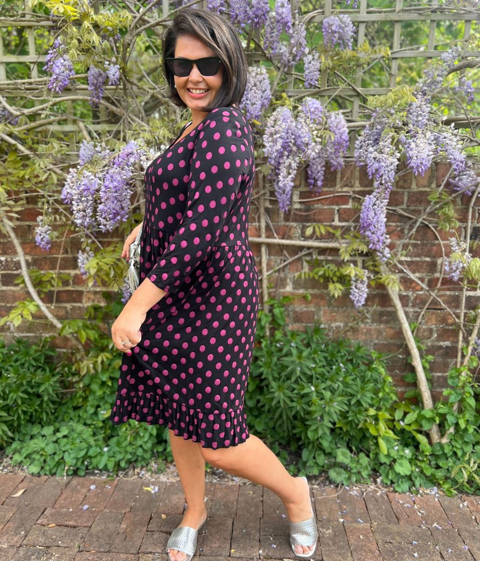 Black Spotted Frill Detail Dress