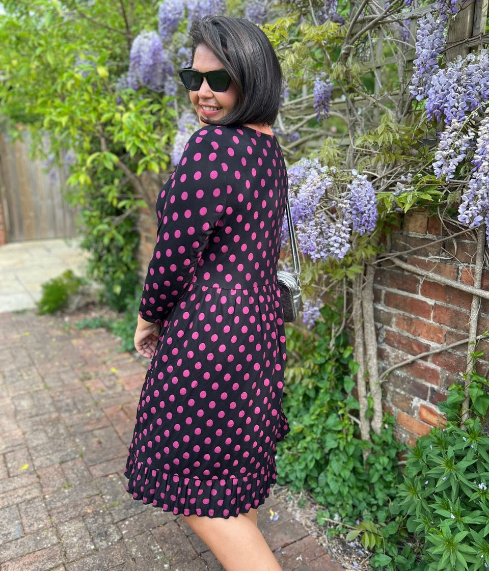 Black Spotted Frill Detail Dress