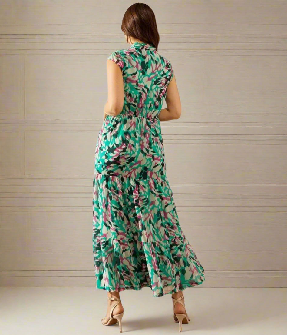 Abstract Tie Neck Maxi Dress