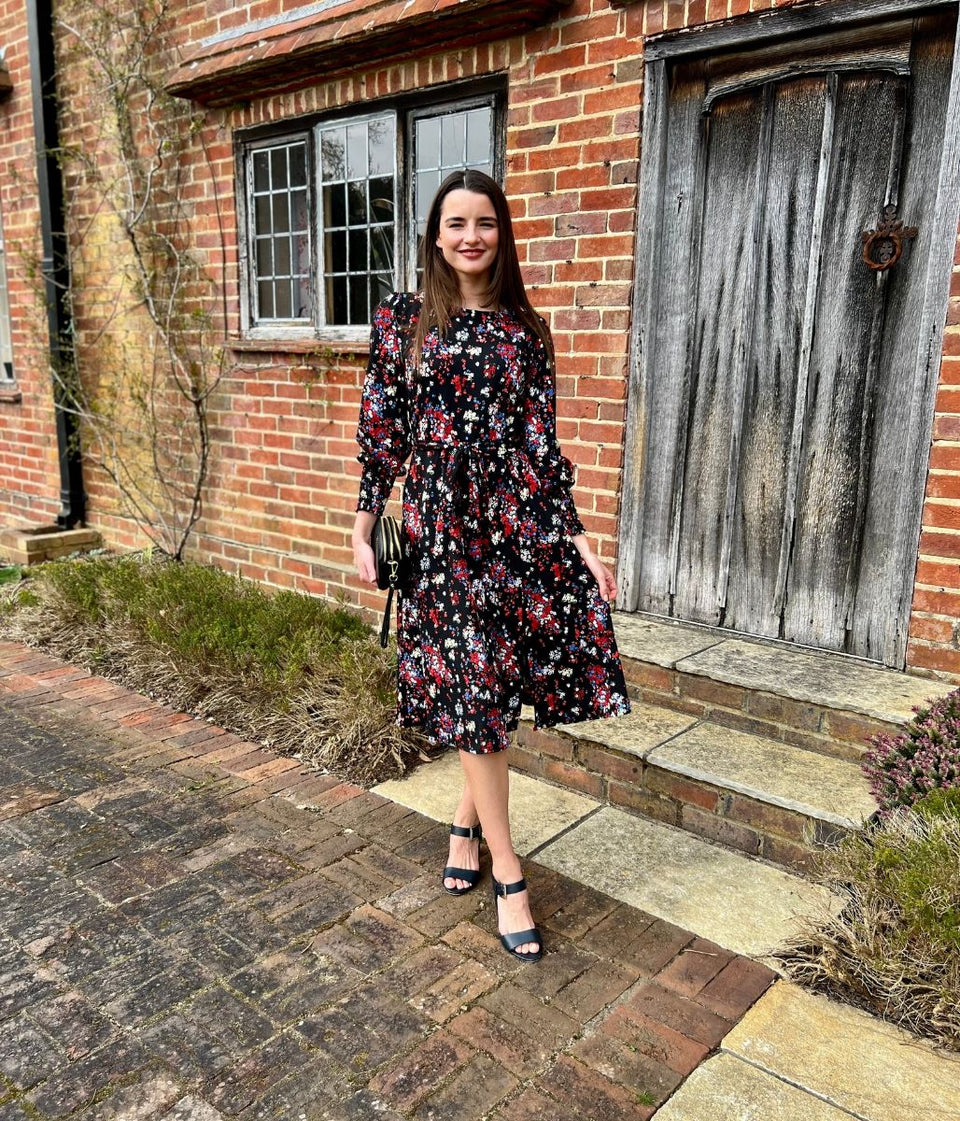 Black Ditsy Flower Print Dress