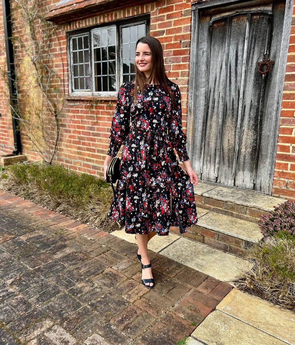 Black Ditsy Flower Print Dress