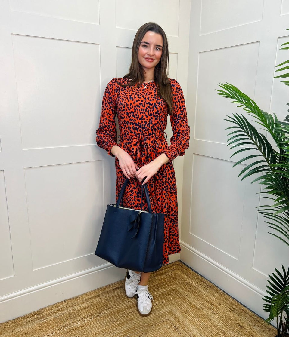 Orange & Navy Leopard Print Dress