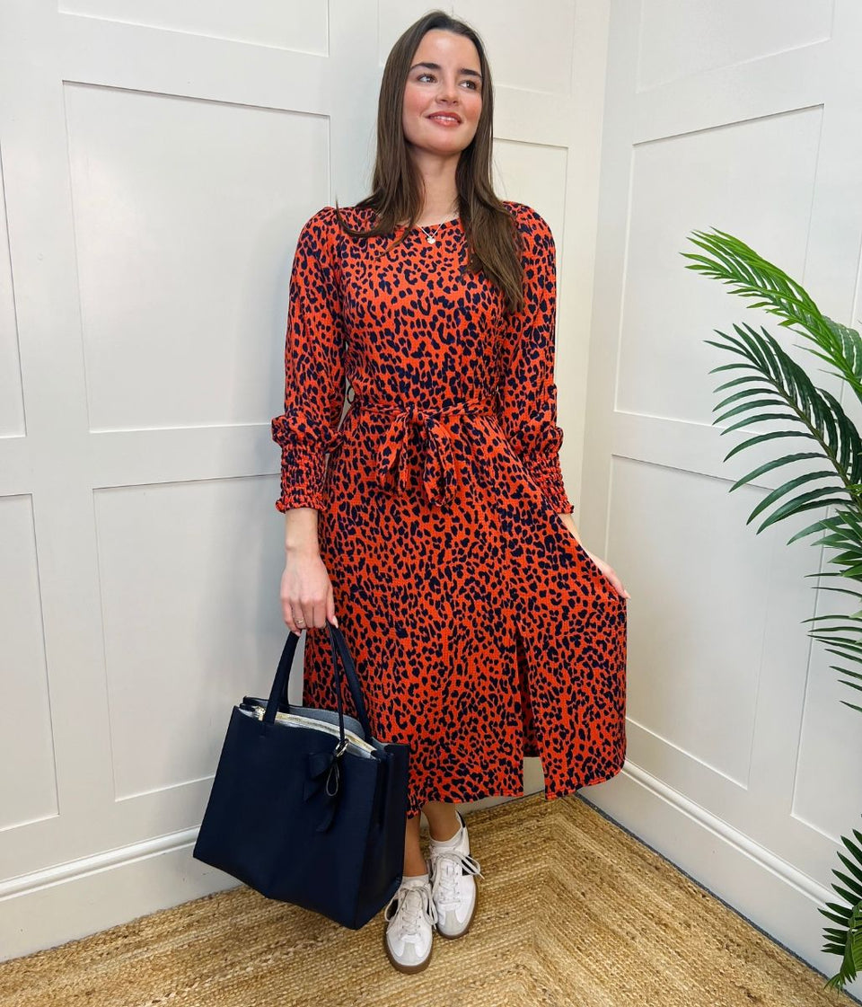 Orange & Navy Leopard Print Dress