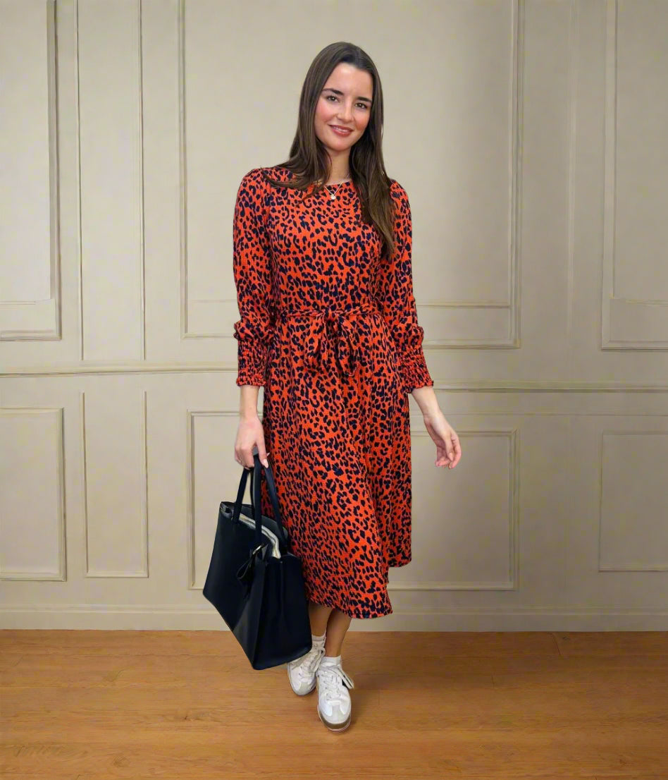 Orange & Navy Leopard Print Dress