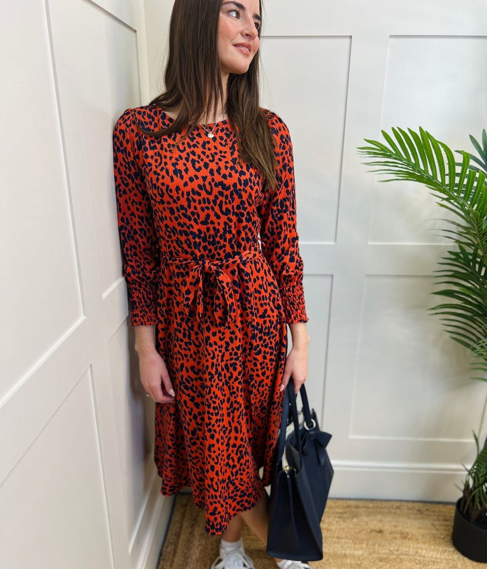 Orange & Navy Leopard Print Dress