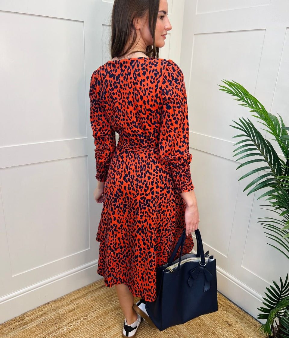 Orange & Navy Leopard Print Dress