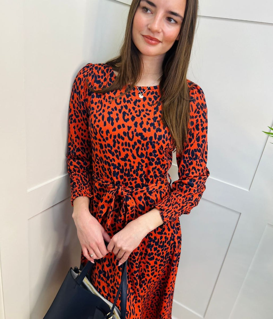 Orange & Navy Leopard Print Dress