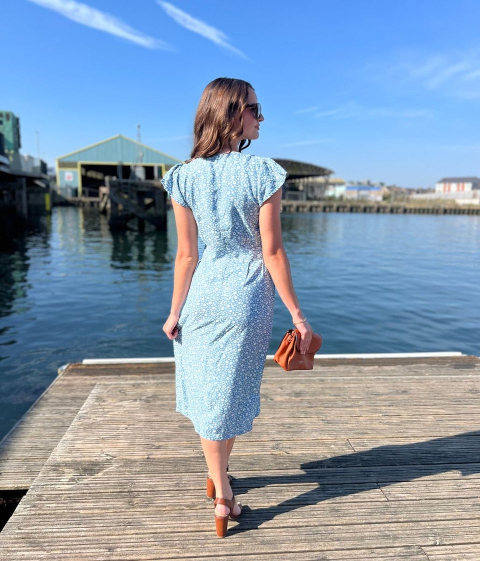 Blue Flower Print Tencel Dress