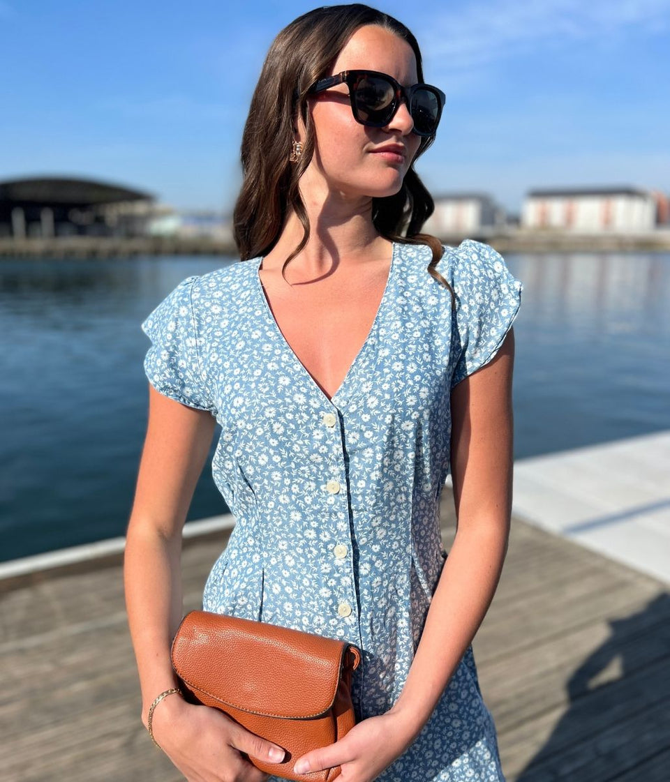Blue Flower Print Tencel Dress