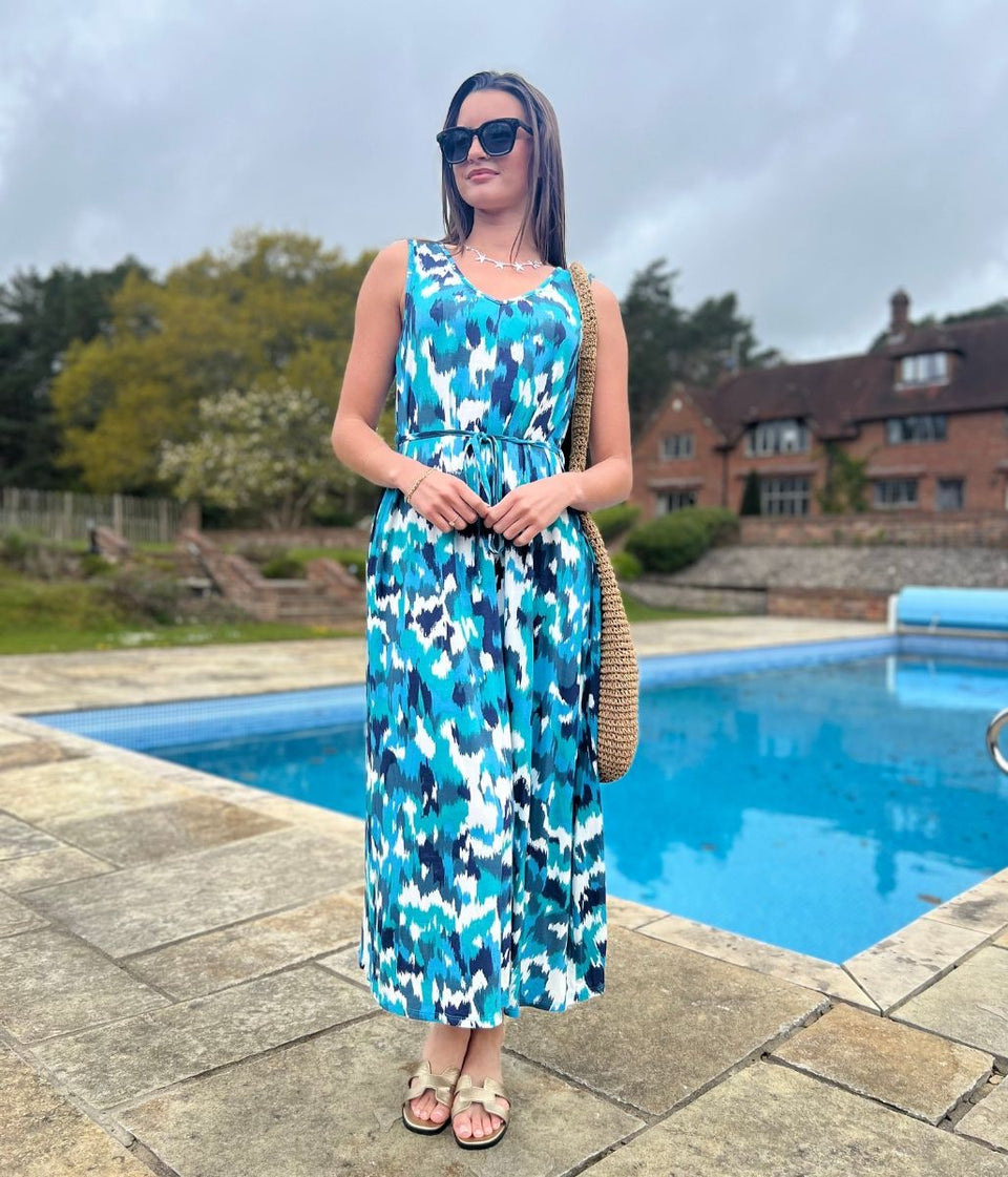 blue summer sundresses printed boho beach boho front angle