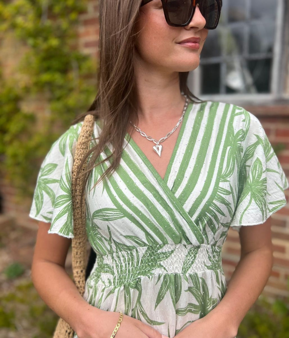 Green Raya Tropical Print Sundress