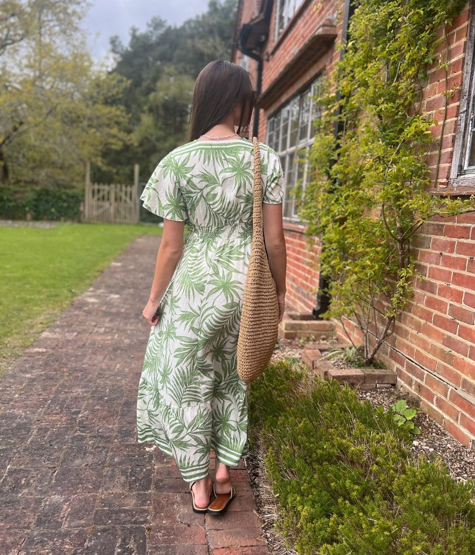Green Raya Tropical Print Sundress