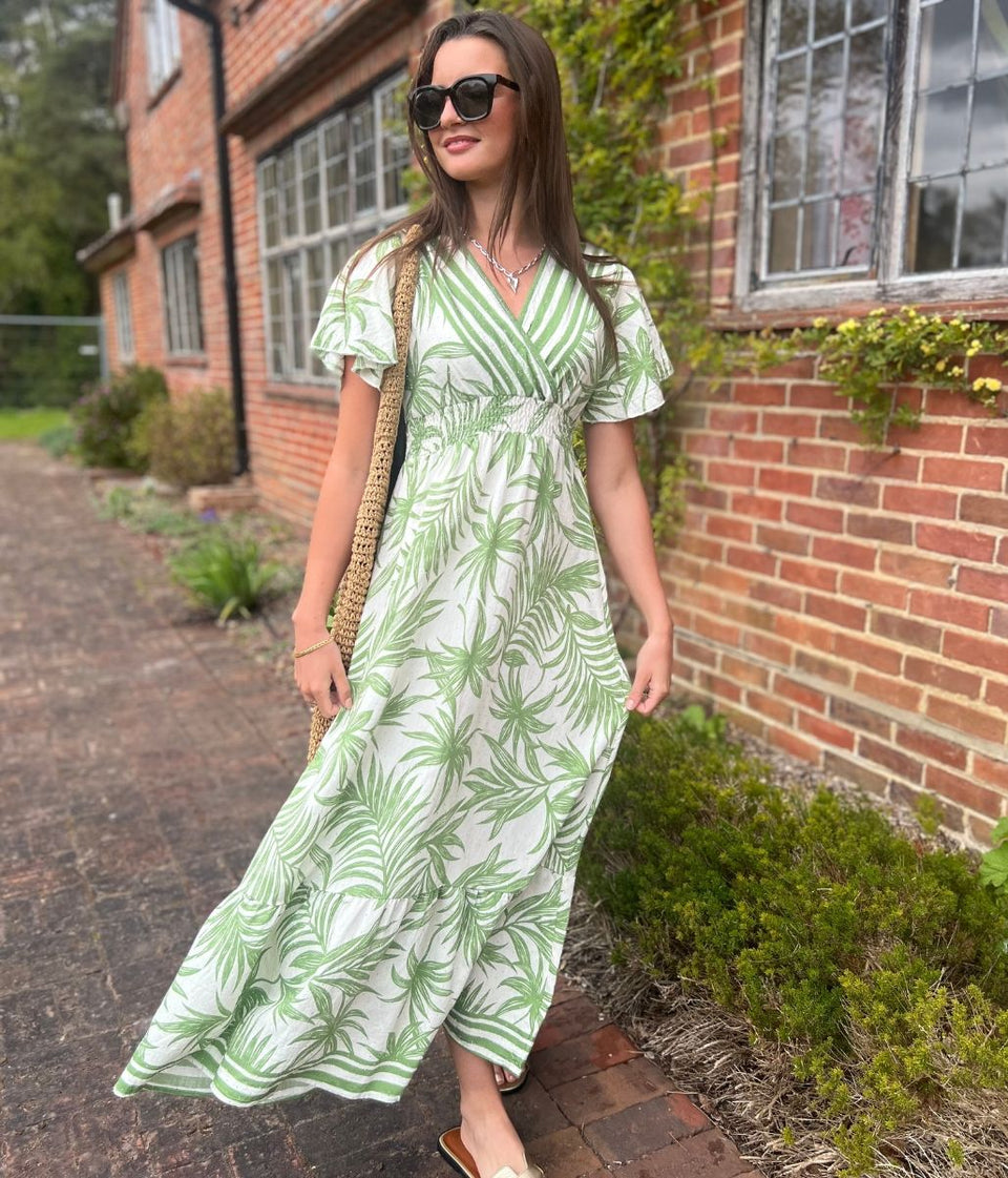 Green Raya Tropical Print Sundress