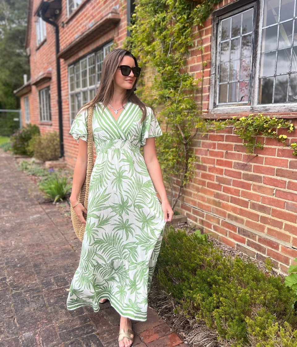 Sundress with a green boho floral print front main picture