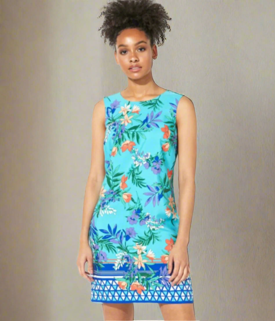 Turquoise shift dress summer sundress front