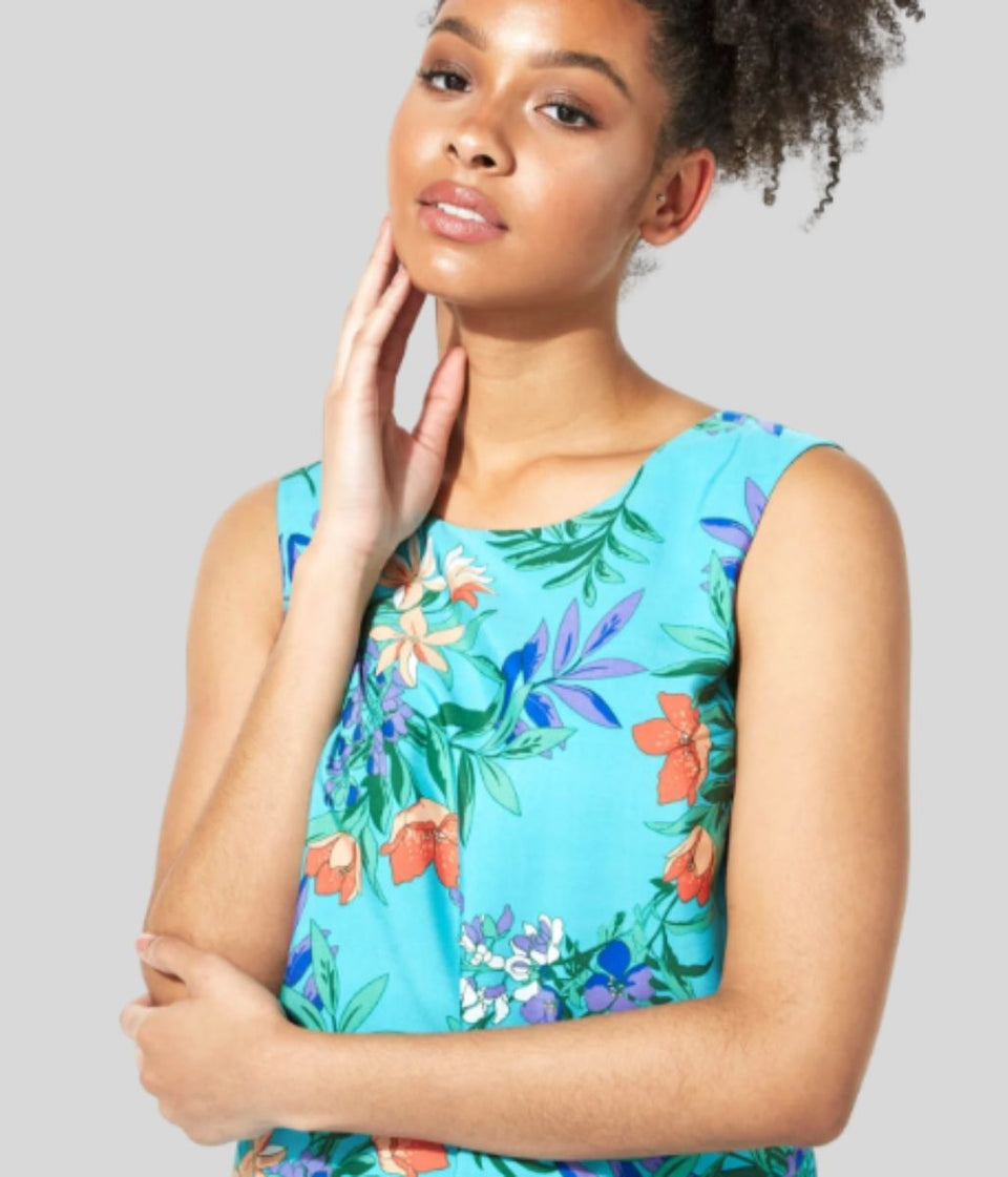 Turquoise Roman shift dress summer sundress detail