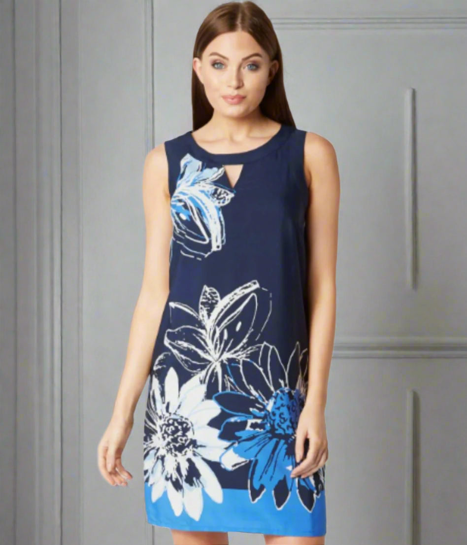 Navy Floral Print Shift Dress
