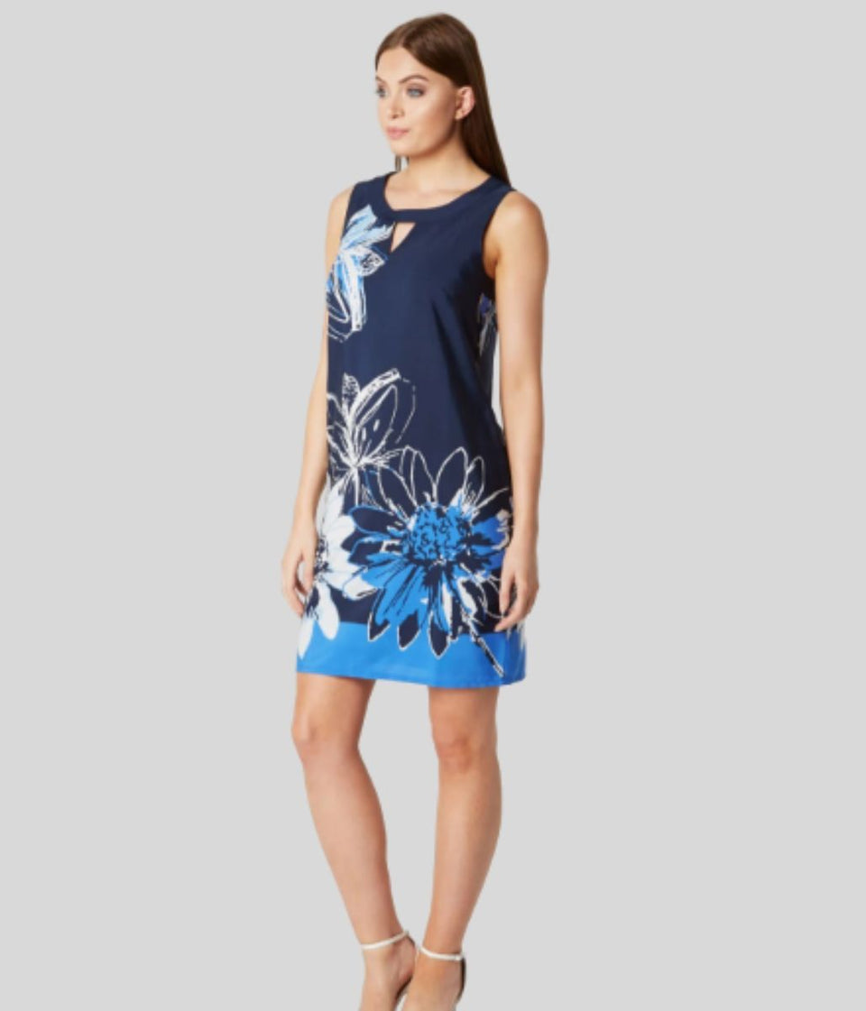 Navy Floral Print Shift Dress