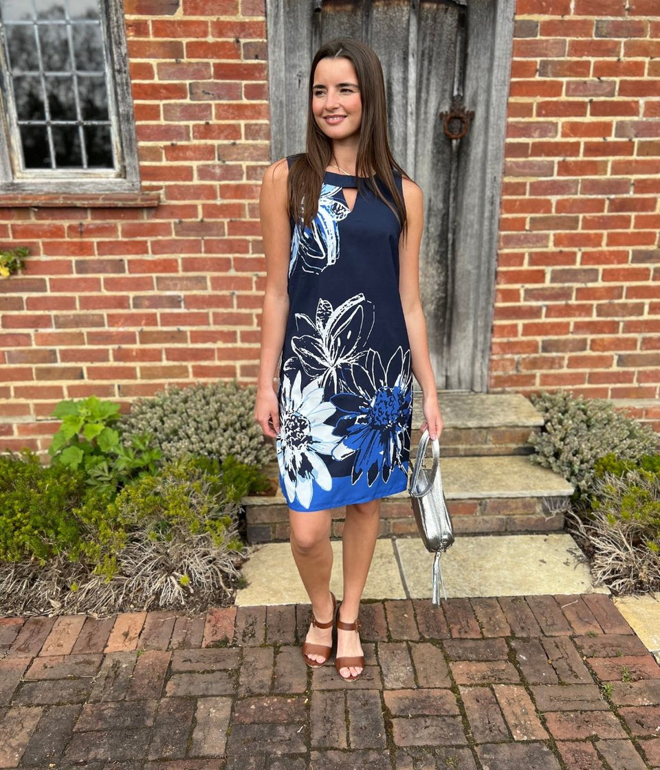 Navy Floral Print Shift Dress