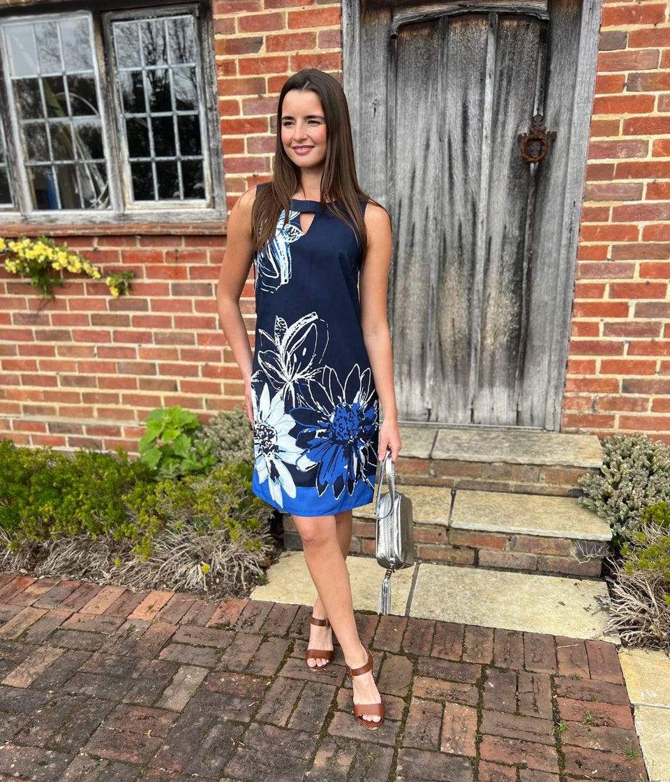 Navy Floral Print Shift Dress
