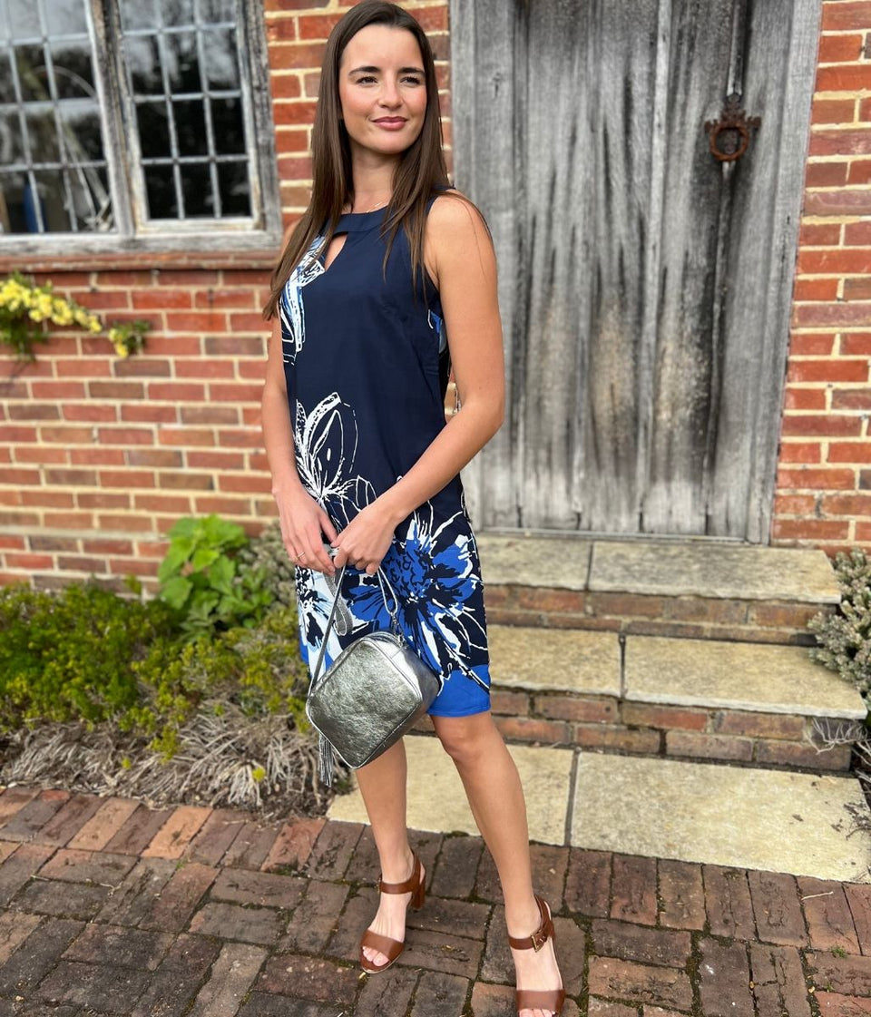 Navy Floral Print Shift Dress