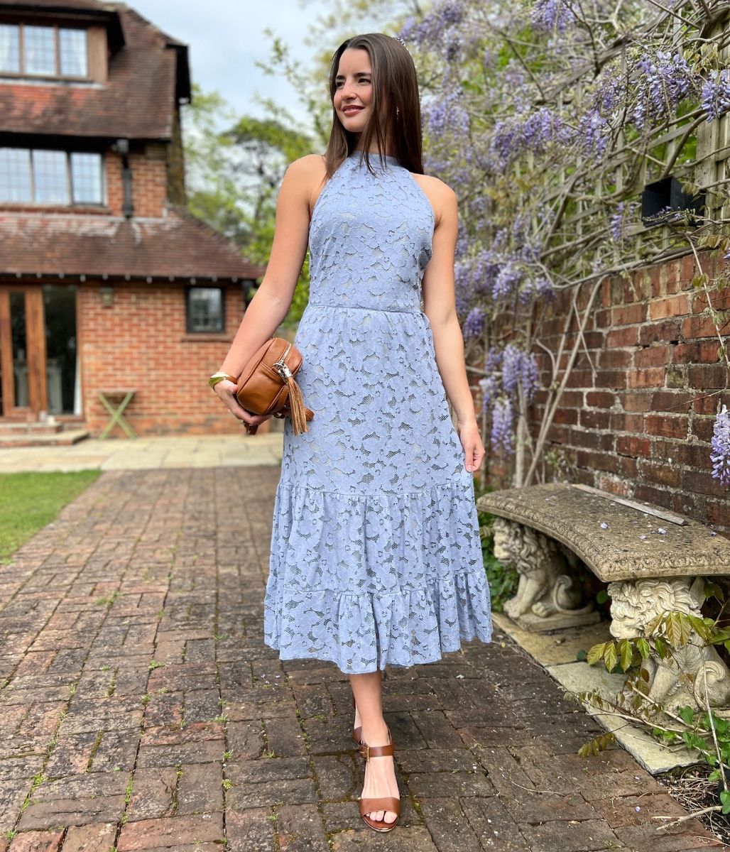 Pale Blue Lace Halter Neck Dress – Highstreet Outlet UK