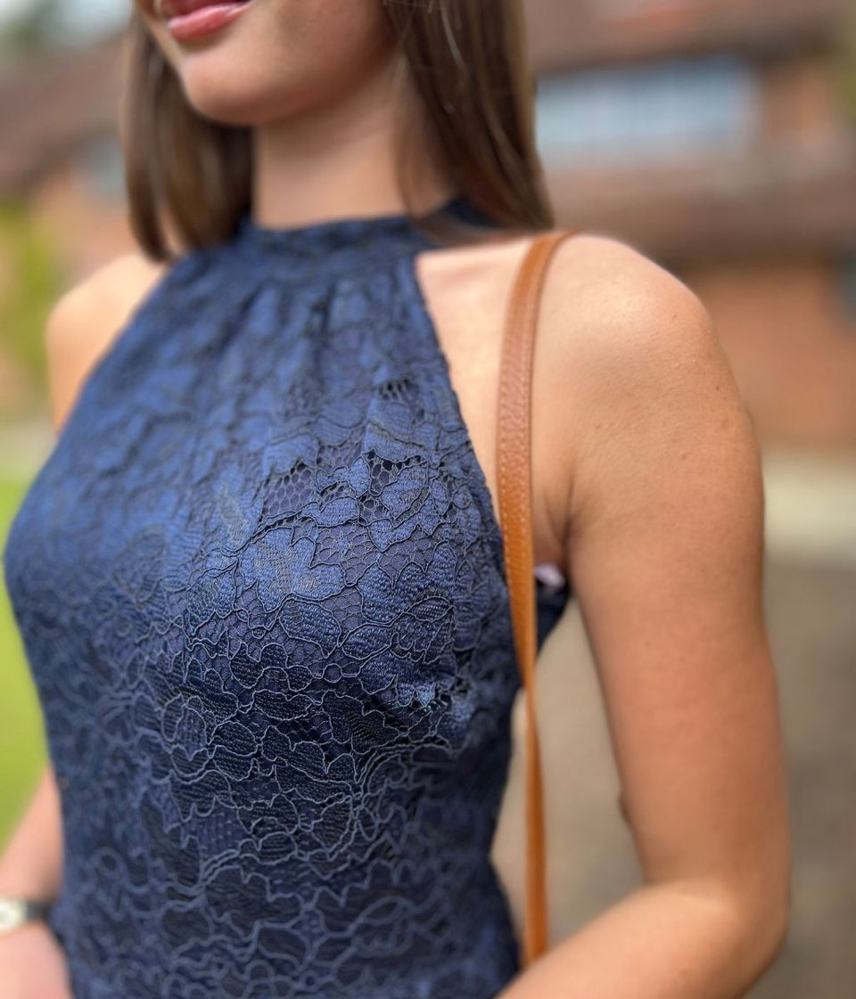 Navy Lace Halter Neck Dress