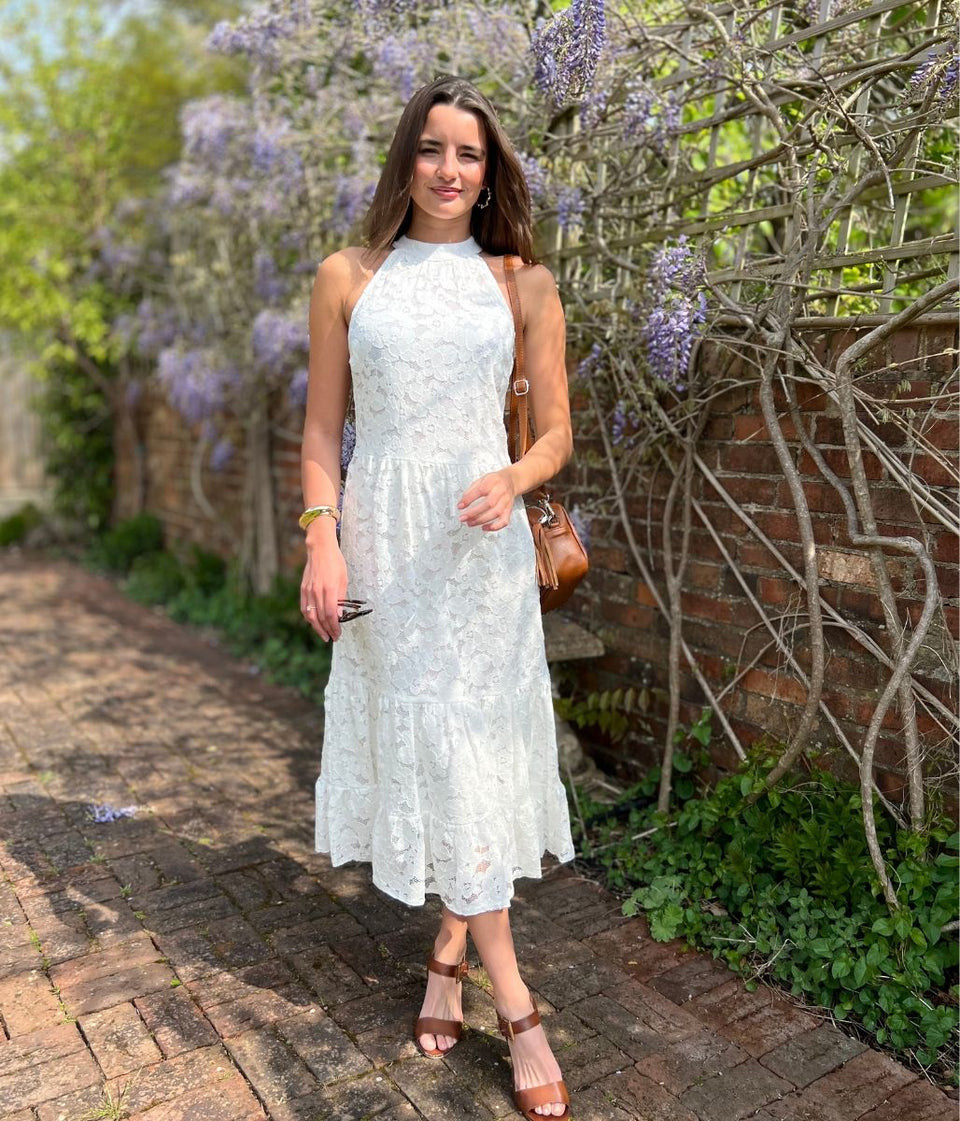White Lace Halter Neck Dress